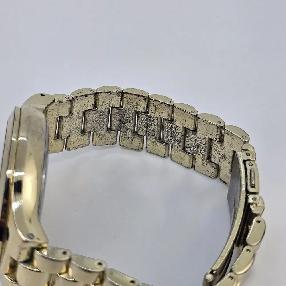 Men's Diamond Watch 44MM Large Case Gold Dial Gold Bracelet Band 7